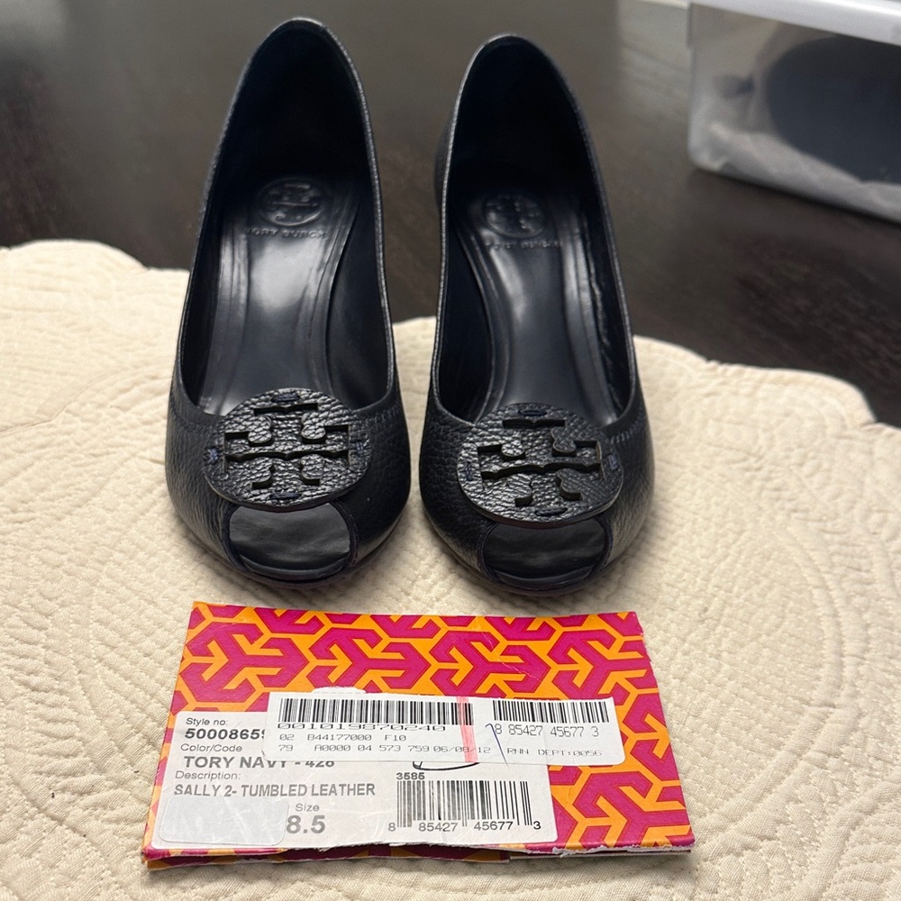 Tory Burch Navy Peep-Toe Heels